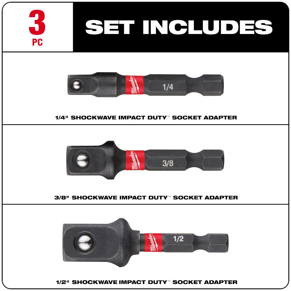 Milwaukee Shockwave 3 Piece Impact Socket Adapter Set from Columbia Safety